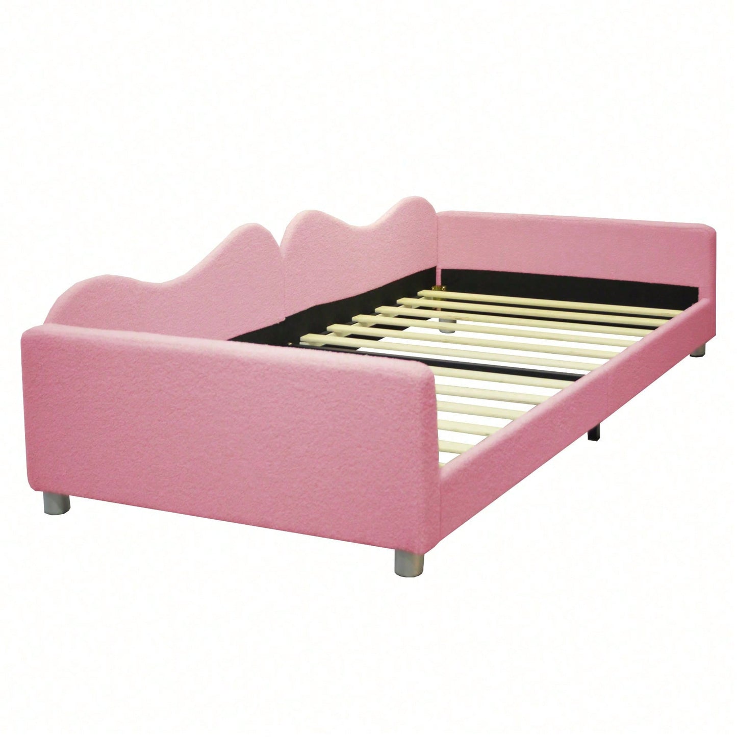 Kinderbett Polsterbett 90*200cm, Schlafsofa Bettgestell Teddystoff Multifunktionales weiches Bett mit Rückenlehne und Armlehnen Jugendbett Gästebett rosa