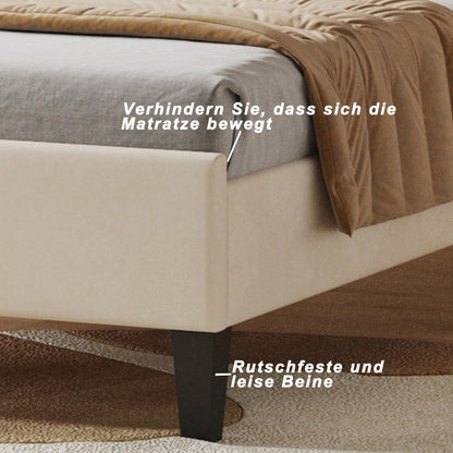Polsterbett Kinderbett 90 x 200 cm, Bettgestell mit Kopfteil in Blumenform und Lattenrost, Teenie-Mädchenbett in hautfreundlichem Samtstoff, Gästebett (Farbe: Beige)