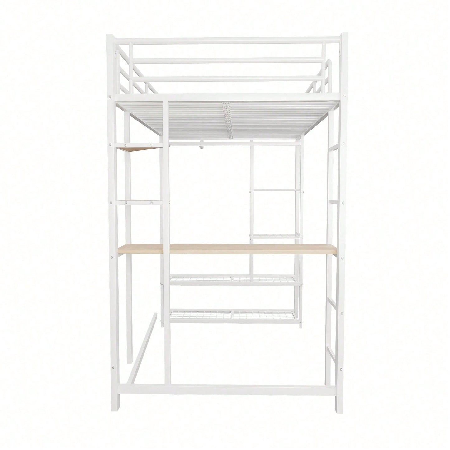 Hochbett mit Leiter 90*200cm , Einzelbett Kinderbett mit Tisch mit einfacher Aufhängung mit Ablagefächern, Weiß