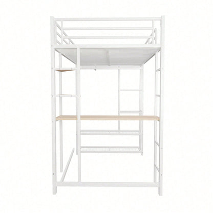 Hochbett mit Leiter 90*200cm , Einzelbett Kinderbett mit Tisch mit einfacher Aufhängung mit Ablagefächern, Weiß