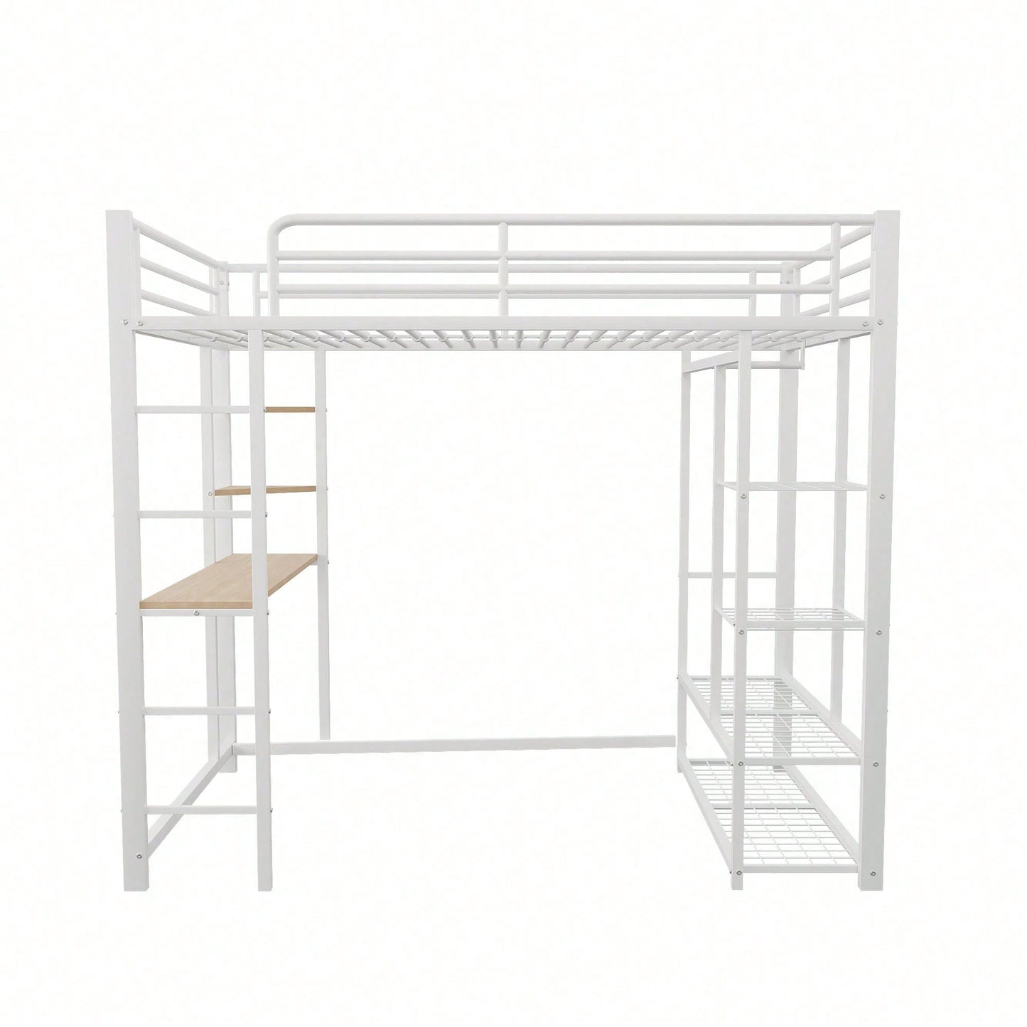 Hochbett mit Leiter 90*200cm , Einzelbett Kinderbett mit Tisch mit einfacher Aufhängung mit Ablagefächern, Weiß