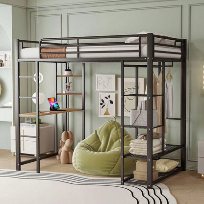 Hochbett mit Leiter 90*200cm , Einzelbett Kinderbett mit Tisch mit einfacher Aufhängung mit Ablagefächern, Weiß