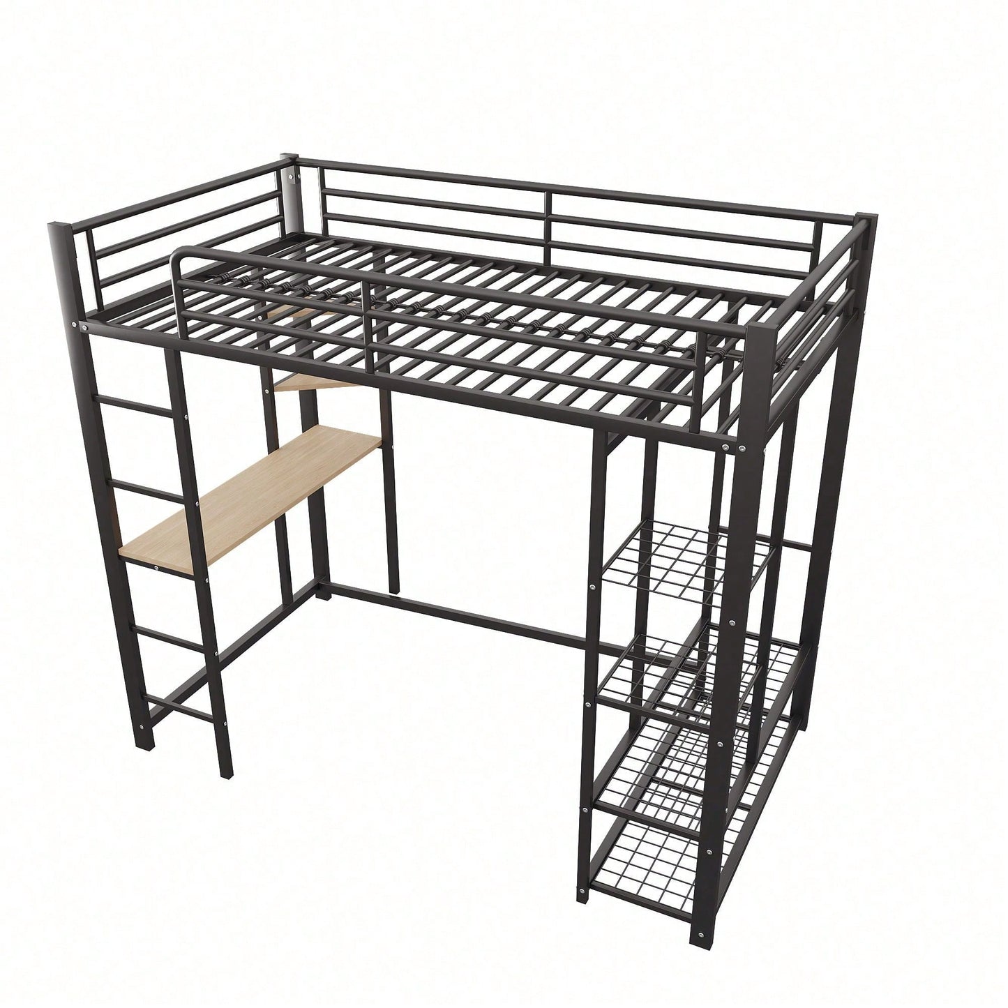 Hochbett mit Leiter 90*200cm , Einzelbett Kinderbett mit Tisch mit einfacher Aufhängung mit Ablagefächern, Weiß