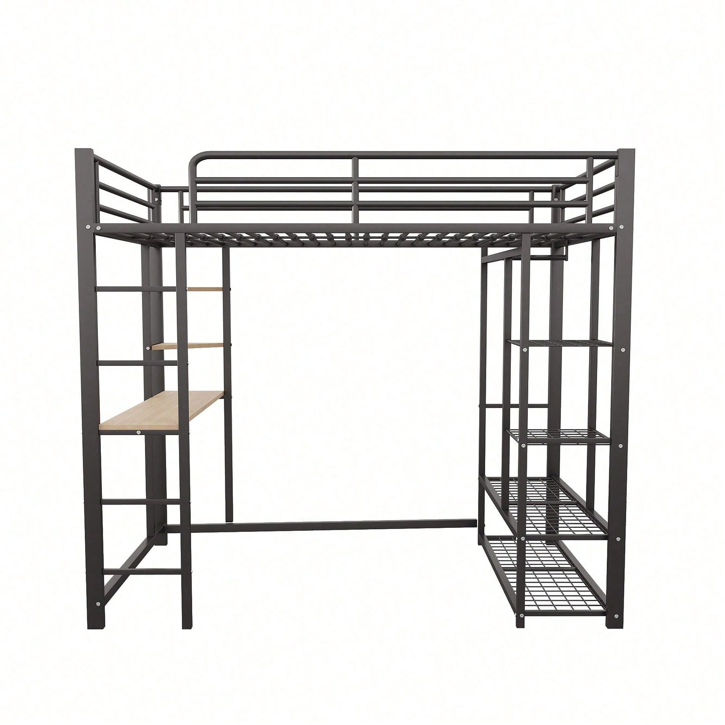 Hochbett mit Leiter 90*200cm , Einzelbett Kinderbett mit Tisch mit einfacher Aufhängung mit Ablagefächern, Weiß
