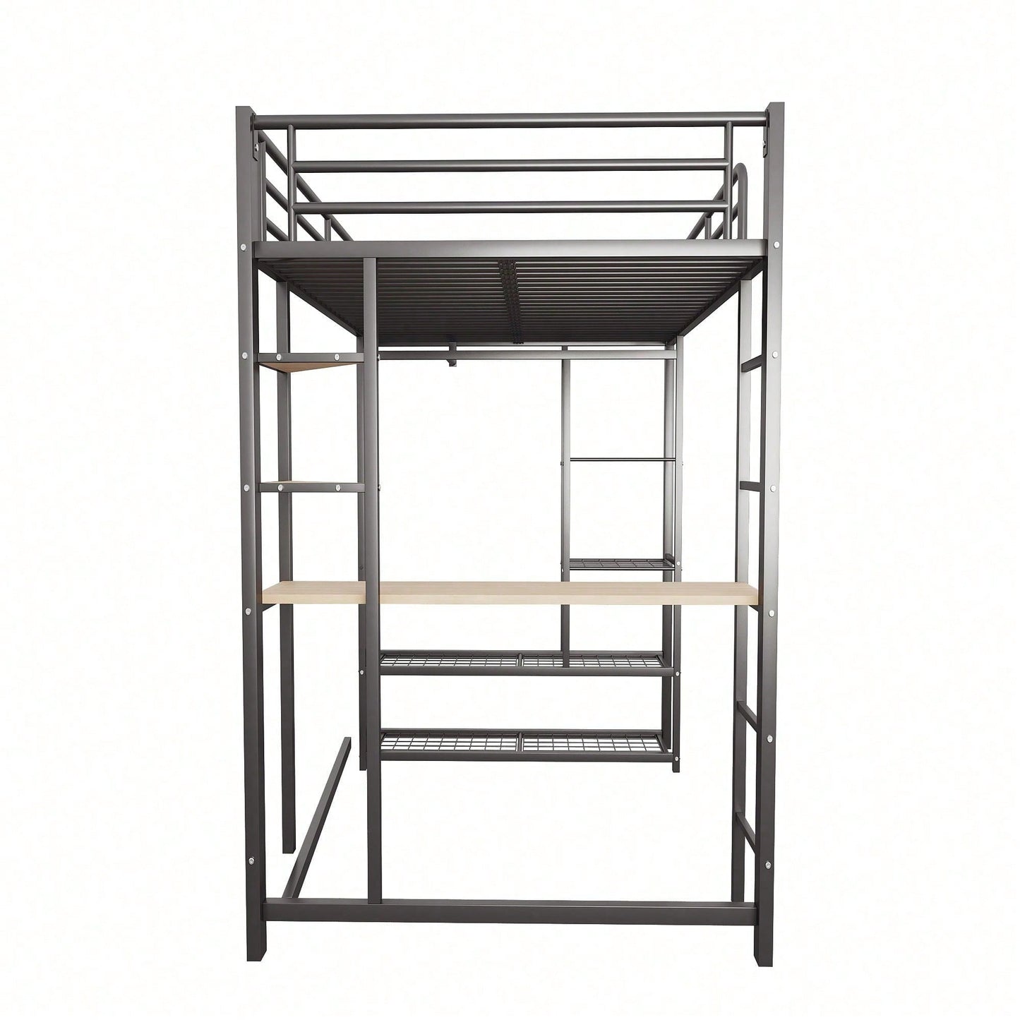 Hochbett mit Leiter 90*200cm , Einzelbett Kinderbett mit Tisch mit einfacher Aufhängung mit Ablagefächern, Weiß