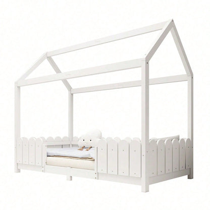 Hausbett 90x200 cm - vielseitiges Holz Kinderbett für Jungen & Mädchen - Mit Rausfallschutz und Lattenrost – Grau (Ohne Matratze)