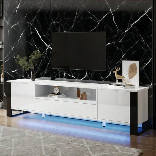Moderner Hochglanz-TV-Schrank in Weiß mit LED-Beleuchtung und Stauraum 178 cm, für bis zu 70-Zoll-TVs