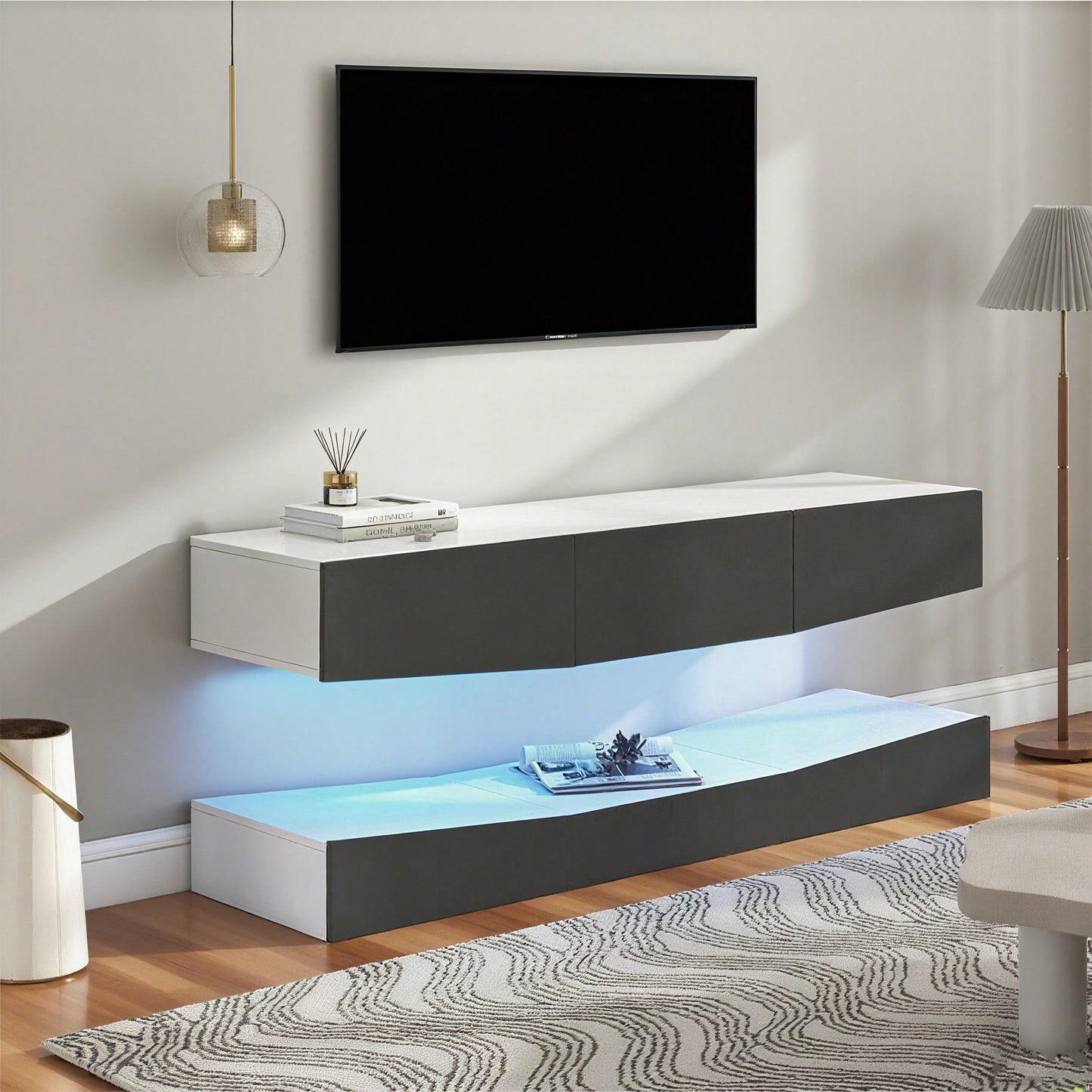 TV Board Hängend TV Stand TV Schank mit LED-Beleuchtung TV Schrank Hängend Wand befestigter schwimmender TV-Ständer Unterhaltungs Medienkonsolen-Center für Wohnzimmer Home