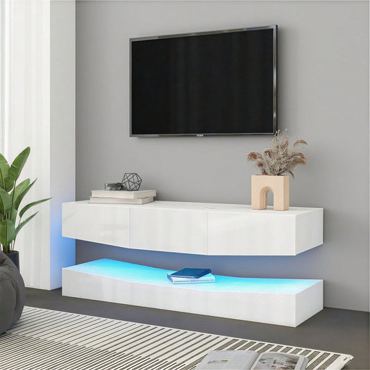 TV Board Hängend TV Stand TV Schank mit LED-Beleuchtung TV Schrank Hängend Wand befestigter schwimmender TV-Ständer Unterhaltungs Medienkonsolen-Center für Wohnzimmer Home