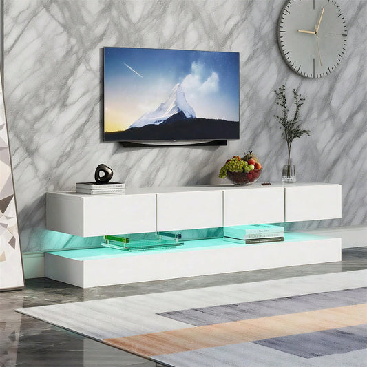 TV Lowboard,Wandmontierter TV-Schrank,TV-Ständer, TV-Möbel mit 2 Schränken und 4 großen Schubladen, 16-farbige Beleuchtung Wandschrank für bis zu 55 Zoll Fernseher Weiß 130*33*15cm