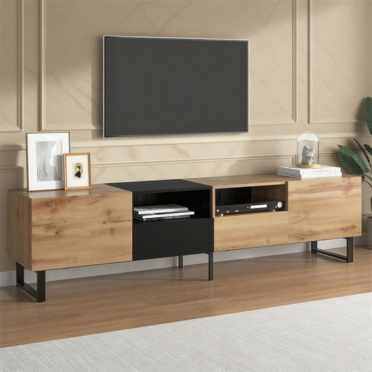 Moderner TV-Ständer mit schwarzem und holzfarbenem Design – geräumiger Stauraum, robuste Konstruktion