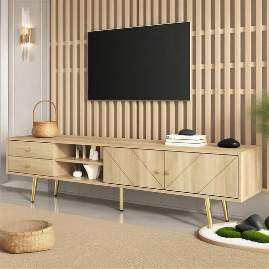 TV-Schrank 160 cm mit Goldfüßen, Zwei Schubladen und Einzigartig Gestalteten Türen