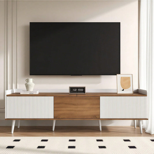TV-Schrank 160*39*49,5 cm - Dreitüriger Unterschrank in Schwarz/Holzoptik - Kompaktes TV-Möbel mit natürlichem Finish - Stilvolles Lowboard für Wohnzimmer