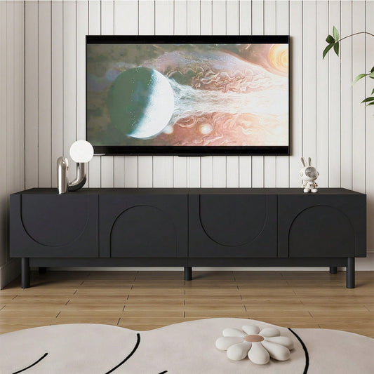 Lowboard mit gewölbten Wellentüren – TV-Schrank mit stabilen Beinen & praktischen Regalen – Elegantes Wohnzimmermöbel als TV-Ständer