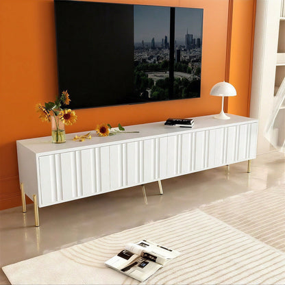 Weißes TV-Schrank, 190 cm lang x 38 cm breit x 48 cm hoch, goldene Tischbeine, gerilltes Türdesign