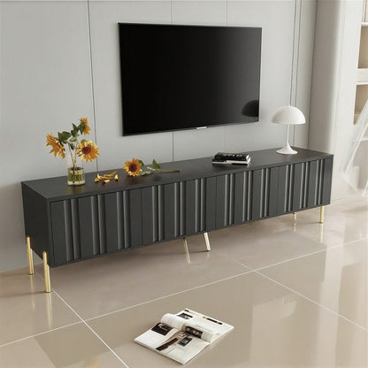 Weißes TV-Schrank, 190 cm lang x 38 cm breit x 48 cm hoch, goldene Tischbeine, gerilltes Türdesign