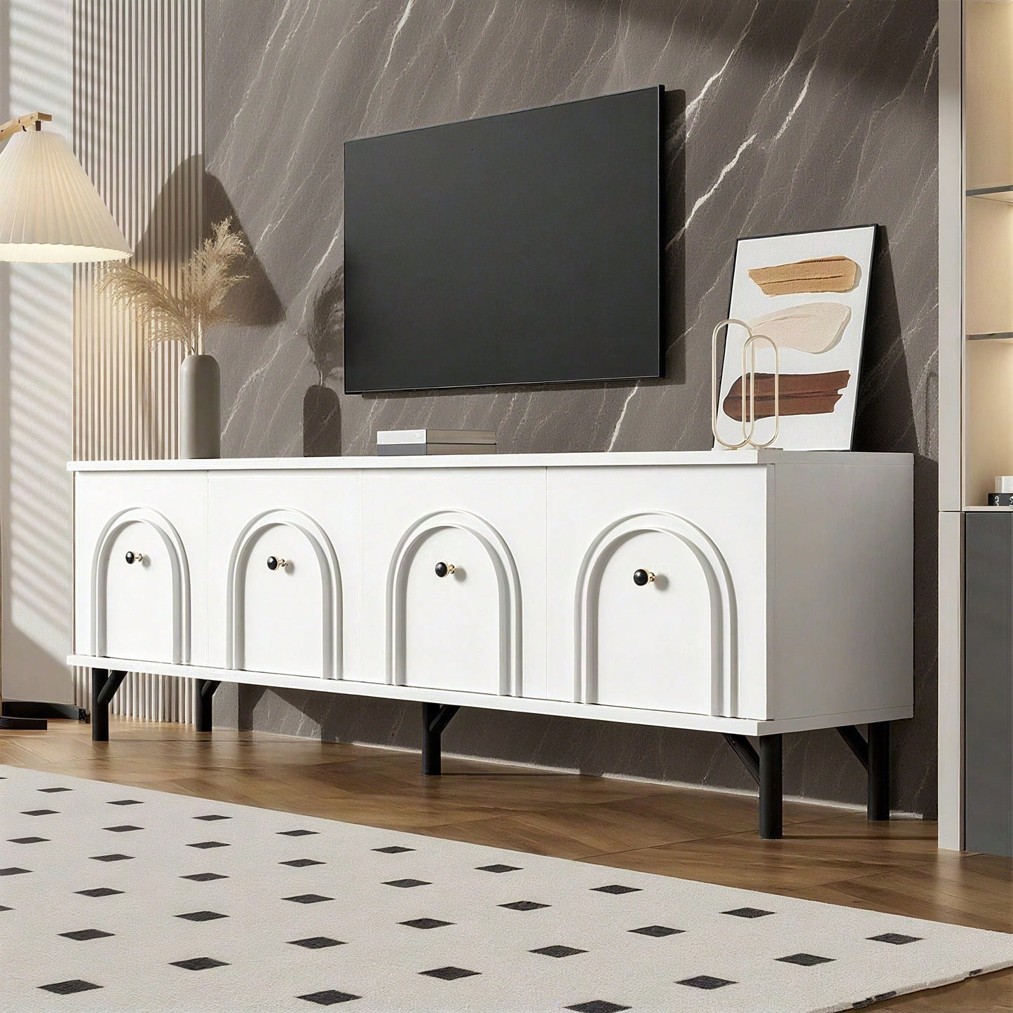 Modernes 4-türiges TV-Board – Weiß, 160 cm – Stilvolles Design, Soft-Close-Scharniere – Perfekt für Wohnzimmer und Entertainment-Bereich