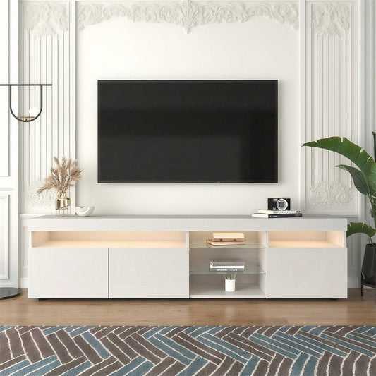 Weißer moderner TV-Schrank, helles Panel, variable LED-Beleuchtung, Wohn- und Esszimmer 180cm