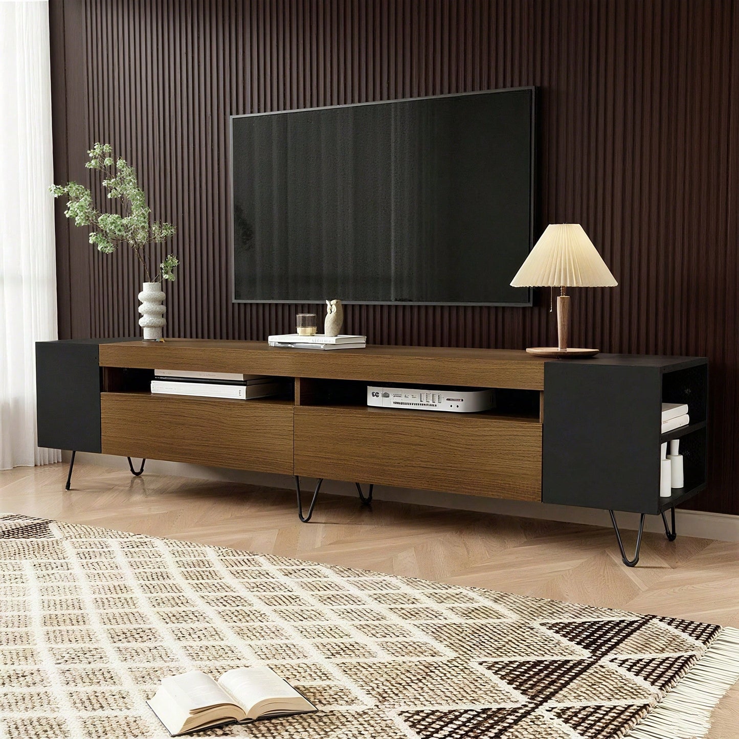 Moderner TV-Schrank, Weiß und Holzoptik – Länge 180 cm