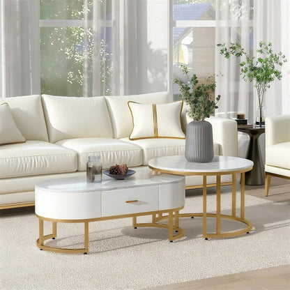 Couchtische 2-teilig Tischgestell Metall Gold, Edle Wohnzimmertische, Moderne Satztische