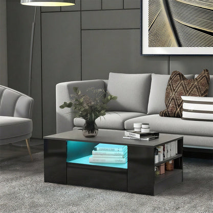 Moderner Couchtisch Hochglanz Wohnzimmermöbel 2 Schubladen und 2 Regalsofa Couchtisch Beistelltisch (95 x 53 x 37cm)