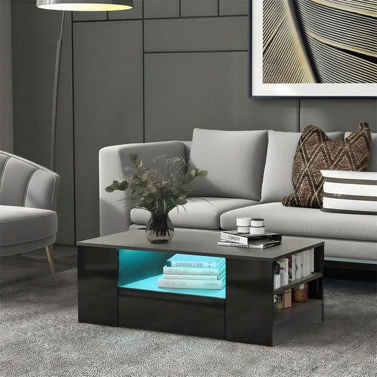 Moderner Couchtisch Hochglanz Wohnzimmermöbel 2 Schubladen und 2 Regalsofa Couchtisch Beistelltisch (95 x 53 x 37cm)