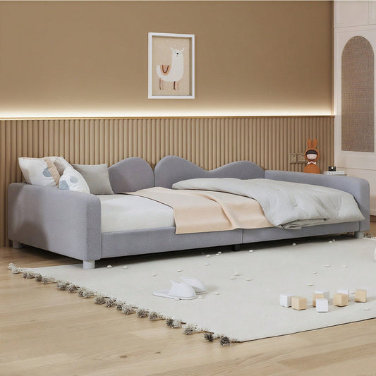 Kinderbett Polsterbett 90*200cm, Schlafsofa Bettgestell Teddystoff Multifunktionales weiches Bett mit Rückenlehne und Armlehnen Jugendbett Gästebett rosa