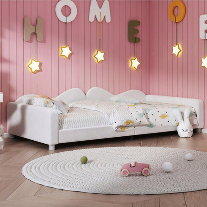 Kinderbett Polsterbett 90*200cm, Schlafsofa Bettgestell Teddystoff Multifunktionales weiches Bett mit Rückenlehne und Armlehnen Jugendbett Gästebett rosa