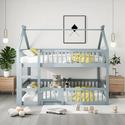 Kinder-Etagenbett 140*200, Kinder-Familienbett, Etagenbett mit Treppe, Loft Design, Massivholz-Etagenbett-Rahmen, Weiß