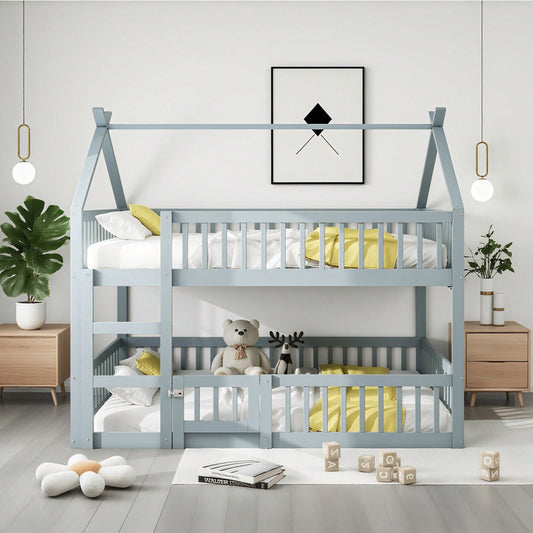 Kinder-Etagenbett 140*200, Kinder-Familienbett, Etagenbett mit Treppe, Loft Design, Massivholz-Etagenbett-Rahmen, Weiß