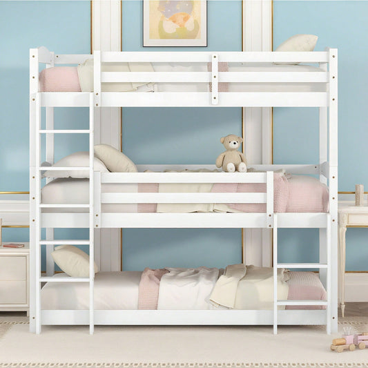Etagenbett, 90*200cm, Single-Size-Holz-Dreier-Etagenbett für Kinder, Ohne Matratze, weiß (90*200cm)