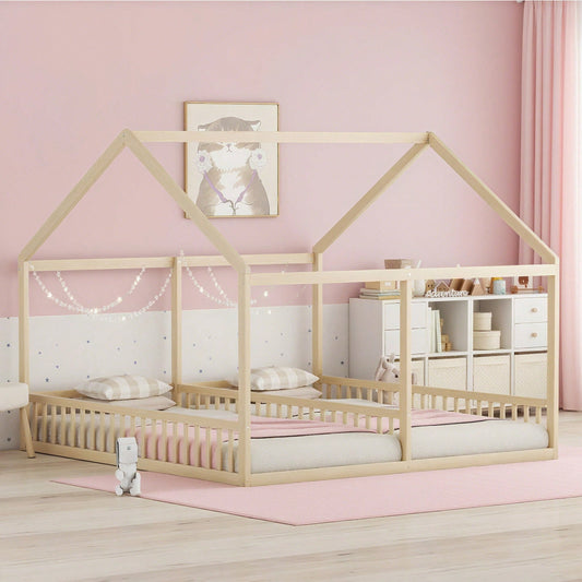 90 x 200 Einzelbetten, flache Betten, Hausmodelle, 2-in-1-Betten, Weiß