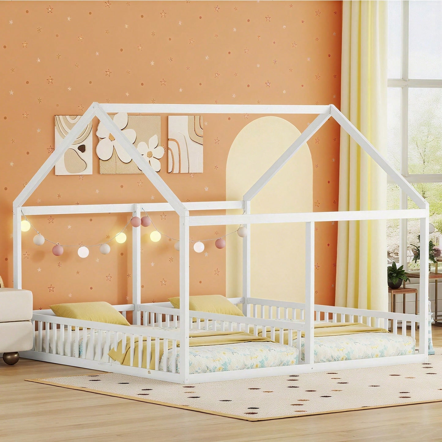 90 x 200 Einzelbetten, flache Betten, Hausmodelle, 2-in-1-Betten, Weiß