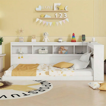 Daybett, 90 x 200 cm, Schlafsofa, Tagesbett, Mit Steckdose und 2 USB-Anschlüssen, Bett mit Lattenrost (ohne Matratze), Spanplatte, Weiß