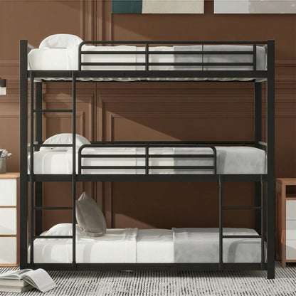 90x200cm Bettgestell Metallbett,Etagenbett,Eisenbett, Dreifach-Etagenbett für Kinder, Jugendliche und Erwachsene, Schwarz
