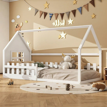 90*200cm Flachbett, Kinderbett, Hausleiste, weiß