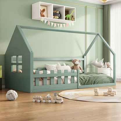 90*200cm Flachbett, Kinderbett, Hausleiste, weiß