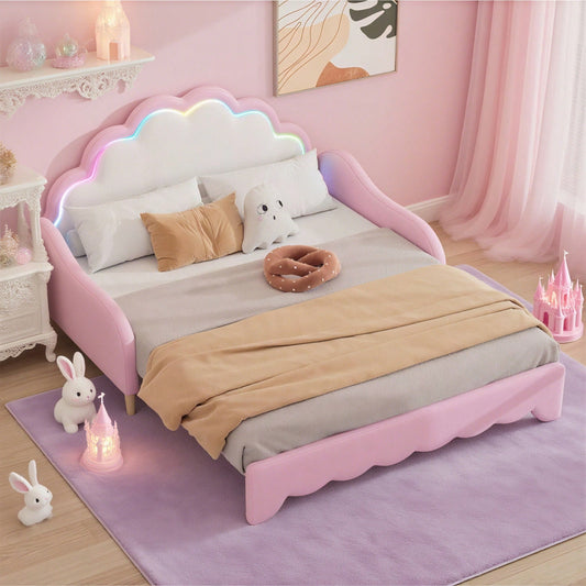 140*200cm Sofabett, umwandelbar in eine Liegefläche, Kopfteil mit Lauflicht, mit Fernbedienung, Rosa