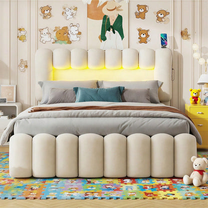 Polsterbett, 160 x 200cm, Ohne Matratze, Polsterbett mit 4 Schubladen, Polsterbet Bett mit LED-Lichtleiste mit USB und Stereoanlage, Samt, Grau