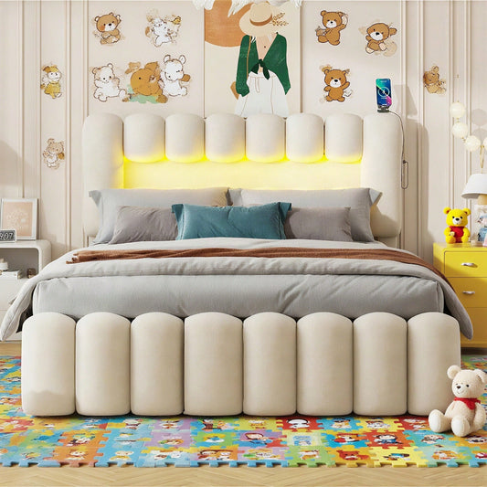 Polsterbett, 160 x 200cm, Ohne Matratze, Polsterbett mit 4 Schubladen, Polsterbet Bett mit LED-Lichtleiste mit USB und Stereoanlage, Samt, Grau