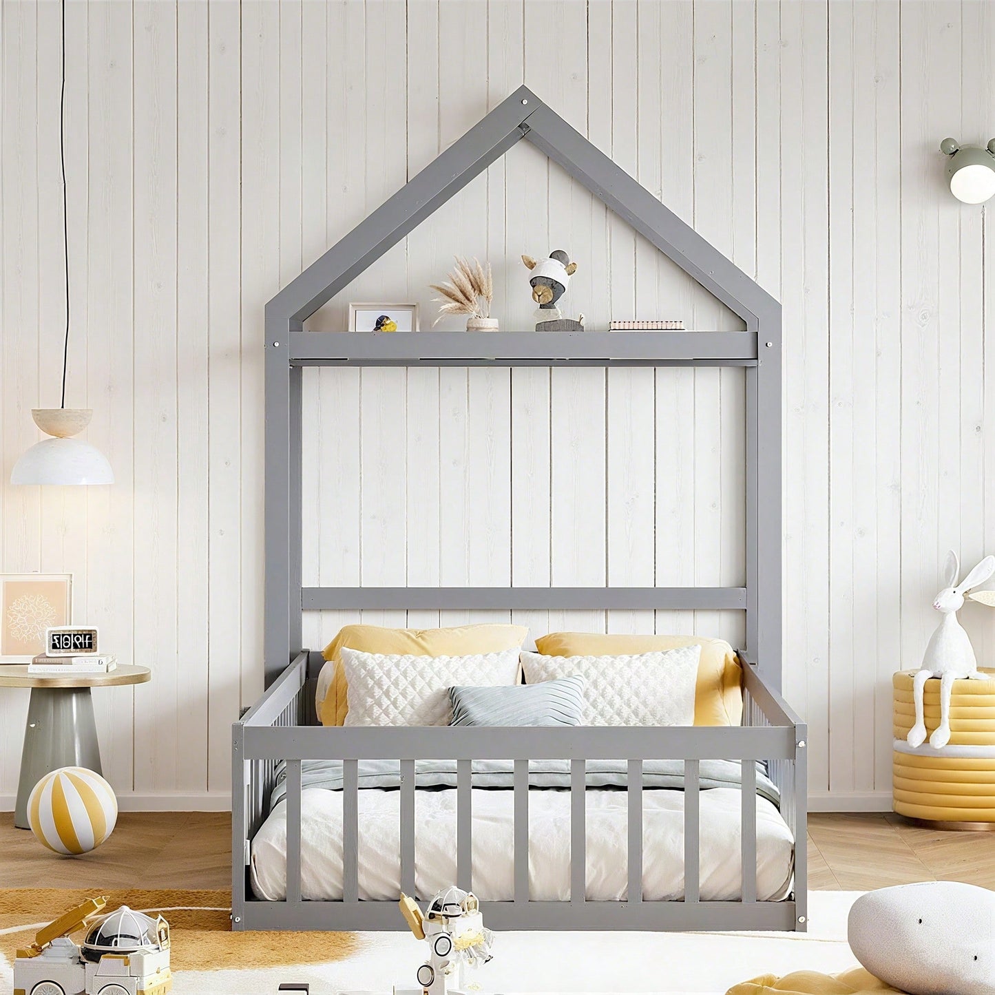 Weißes Kinderbett 90x200 cm aus Massivholz – mit Stauraum, Vollschutzgitter, Tür & Lattenrost