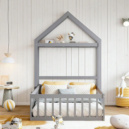 Weißes Kinderbett 90x200 cm aus Massivholz – mit Stauraum, Vollschutzgitter, Tür & Lattenrost