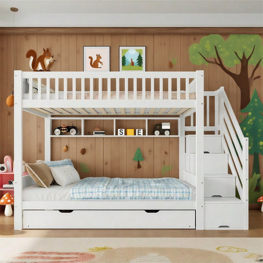 Kinder-Etagenbett mit Extra-Bett (90x200) - inkl. Schrank, Regal & Stauraum - weiß"  SEO-optimierte Versionen (für bessere Sichtbarkeit)
