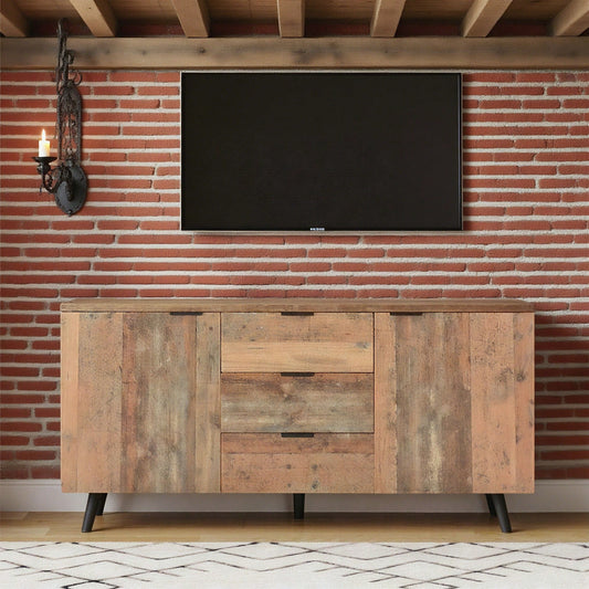 Sideboard TV-Schrank mit verstellbaren Regalen, Kommode, vertikaler Schrank, Aufbewahrungsschrank, drei Schubladen, für Wohnzimmer, Esszimmer, Schlafzimmer, Vintage, Braun, 140cm