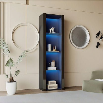 Weiße Hochglanz-Vitrine mit LED-Beleuchtung, 3 Glasböden, 55*38*166 cm, Vitrinen, Standvitrinen, Hochschränke, Lagerschränke