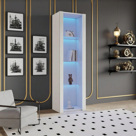 Weiße Hochglanz-Vitrine mit LED-Beleuchtung, 3 Glasböden, 55*38*166 cm, Vitrinen, Standvitrinen, Hochschränke, Lagerschränke