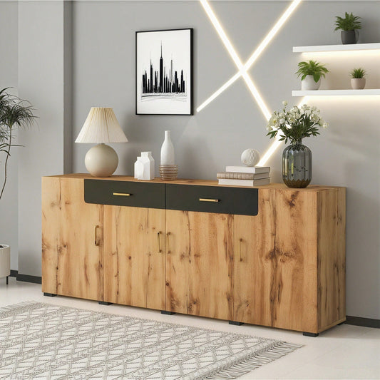 Sideboard, Küchenschrank, Aufbewahrungsschrank , 208 x 39.5 x 80 cm, Kommode mit 4 Türen, 2 Schubkästen, Buffets