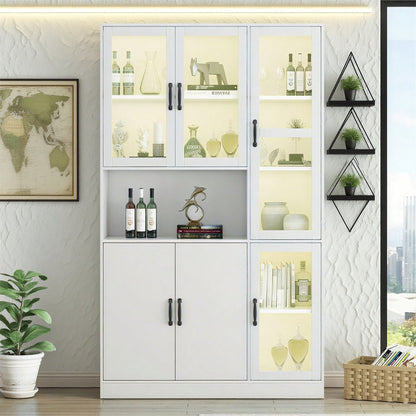 Weißer Vitrinenschrank, Bücherregale mit Türen, Standregale für Bücher, große Küchenanrichte, Vorratsschrank, Luxus-Bücherregal mit LED-Licht, Vitrinenschrank mit Regalen für Wohnzimmer, Schlafzimmer