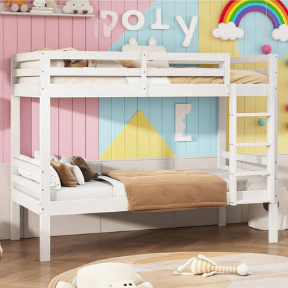 Weißes Kiefern-Etagenbett für Kinder – Sicher mit Winkelleiter & Absturzsicherung, Zerlegbar in 2 Einzelbetten (90x200 cm) – Flexibles Jugendbett mit Langlebigem Holzrahmen