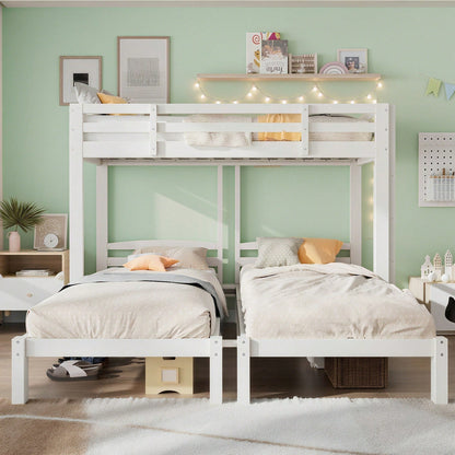 Etagenbett Dreierbett für Kinder & Jugendliche – Dreifaches Hochbett mit Seitenleiter, stabil & platzsparend – Weiß